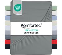 Kalanka-Drap Housse Lit 140x200 Cm - Jersey 100% Coton 135g/M² - Certifié Oeko-Tex - Bonnet 30 Cm - Drap Lit Avec Élastique Pour Matelas Épais - Gris