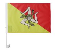 Kalanka-- Drapeau Sicile Pour Décoration Voiture Avec Attaches En Pvc Et Système D'accroche - Car Flag Sicilien - Italie - 100% Polyester - 50g - 45x30 Cm