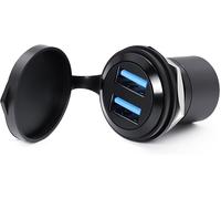 KALANKA-Dual Ports USB Female to Female Panel Mount Coupler, IP67 USB Pass Through Connector Bulkhead Extension Adapter with Water/Dustcap, supportData Transfer and Charging (Black)