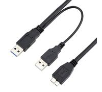 KALANKA-Dual USB 3.0 A Male to Micro USB 3.0 Y Power Cable with Extra Power Supply for SSD Hard Drive