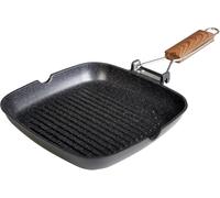KALANKA-Ecochef Titane Poêle à Griller Induction Ondulé, 20 x 20 cm, Antiadhésive QUANTANIUM Écologique sans PFOA, Fonte d'Aluminium, Épaisseur 5 mm, Poignée en Bois Pliable, Vitrocéramique, Gaz