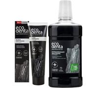Kalanka-Ecodenta Black Whitening Kit Cosmétique Pour Hygiène Bucco-Dentaire Au Charbon Noir 100 Ml Et Rince-Bouche Avec Noir Anthracite, 500 Ml I Black Activated Charcoal Teeth Whitening Kit