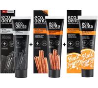 Kalanka-Ecodenta Black Whitening Lot De 3 Dentifrices Au Charbon Noir 100 Ml, Dentifrice Blanchissant À La Cannelle Noire, 100 Ml, Dentifrice Blanchissant Au Goût D'orange 100 Ml