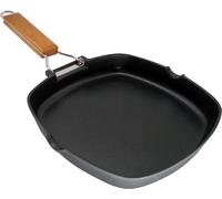 KALANKA-Ecostone Poêle à Griller Induction Lisse, 24 x 24 cm, Antiadhésive ILAG Écologique sans PFOA, Fonte d'Aluminium, Épaisseur 5 mm, Poignée en Bois Pliable, Vitrocéramique, Gaz