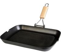 KALANKA-Ecostone Poêle à Griller Induction Ondulé, 34 x 24 cm, Antiadhésive ILAG Écologique sans PFOA, Fonte d'Aluminium, Épaisseur 5 mm, Poignée en Bois Pliable, Vitrocéramique, Gaz