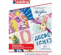KALANKA-edding 30010 bloc de cartes postales pour peinture acrylique-blanc-20 feuilles A6-papier 300g/m² semblable à la toile pour peinture acrylique ou à l'huile,sans acide,idéal pour artistes de to