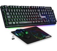 KALANKA-Empire Gaming - Armor RF800 Pack Clavier Souris Gaming Rechargeable sans Fil AZERTY (Français-Layout) RGB avec Tapis de Souris -Clavier 2.4G -Souris 4800 DPI -PC PS4 PS5 Xbox One/Series Mac -