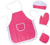 KALANKA-Ensemble Chef pour Enfants, réglable Tablier Cuisine pour Tout Petit avec Chapeau Chef, Gant de Cuisine pour Enfants, Tapis Résistant à La Chaleur Garçons Filles de 3 à 8 Ans (Rose Rouge)