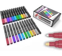 Kalanka-Ensemble De 24 Marqueurs De Peinture À Paillettes Acryliques À Pointe Moyenne De 0,7 Mm Et 3,0 Mm Pour La Peinture Rupestre, Le Verre, Le Tissu, Etc. Non Toxique, À Base D'eau, À Séchage Rapi