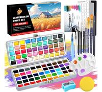 KALANKA-Ensemble de Peinture Aquarelle 100 Couleurs en Boîte Portable, Set de Peinture Aquarelle avec Pinceau et Papier Aquarelles,Watercolor,pour Artistes et Peintres Amateurs