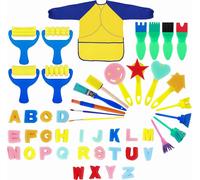 KALANKA-Éponge Brosses de Peinture Enfant Ensemble Pinceaux et Tablier 48 Pièces Art DIY Outils d'art d'apprentissage Précoce d¿Bambin pour Les âges 3-6