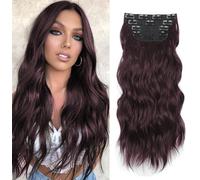 Kalanka-Extension Cheveux Naturel Clip 4 Pièces 55cm Faux Cheveux Longs Ondulés Avec Pinces Smooth Wig With Clips Convient Aux Femmes Pour Rendez-Vous Fêtes Voyages(Marron Foncé)