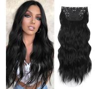 Kalanka-Extension Cheveux Naturel Clip 4 Pièces 55cm Faux Cheveux Longs Ondulés Avec Pinces Smooth Wig With Clips Convient Aux Femmes Pour Rendez-Vous Fêtes Voyages(Noir)
