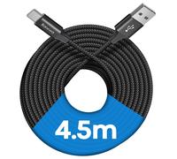 KALANKA-Extra Long USB C Cable, Durable 4.5m USB A to USB C Fast Charger Braided Cord Compatible with Samsung Galaxy S10 S9 S20 S21 S22 S23 Plus, A14 A13 A33 A54 A12, Pixel, Redmi Black