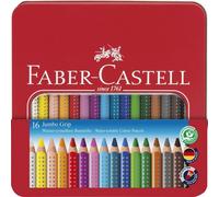 Kalanka-Faber-Castell 110916 - Set De Crayons De Couleur Jumbo Grip, 16 Crayons Dans Un Étui Métallique