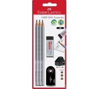 Kalanka-Faber-Castell 217079 - Set De Crayons Grip 2001 Exam Avec 3 Crayons, 1 Gomme Et 1 Taille-Crayon, Argent/Noir