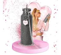 Kalanka-Fackelmann Bouteille D'eau À Paillettes Avec Corps En Acier Inoxydable Et Strass Noir 750 Ml Avec Pendentif En Métal Et Chaîne De Transport Amovible Idéal Pour Les Voyages