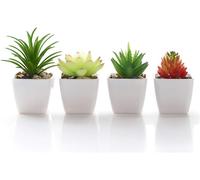 Kalanka-Faux Plantes Succulentes Artificielle En Pot En Mini Carré Blanc Pots Pour Home Garden Decor Vert (Pot De Fleur En Plastique 4pièces)