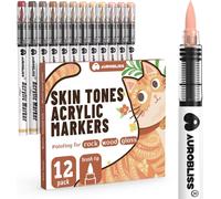 Kalanka-Feutre Acrylique Couleur Peau Brush, 12 Couleurs Feutre Peinture Marqueur Acrylique Brush, Stylo Peinture Sur Galet, Verre, Bois, Céramique, Tissu Permanent Feutre Acrylique Pointe Souple