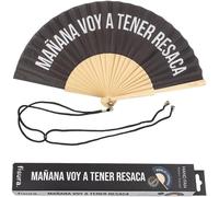 Kalanka-Fisura ¿ Éventail Original Avec Le Message ¿Mañana Voy A Tener Resaca¿. Éventail Moderne En Bois Et Amusant. Éventail Noir. Éventail Avec Cordon Pour Éventail. Dimensions : 42,5 X 23 Cm.