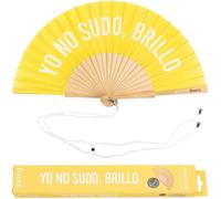 Kalanka-Fisura - Éventail Original Avec Le Message ""Yo No Sudo, Brillo"". Éventail En Bois Moderne Et Amusant. Éventail Jaune. Mesures : 42,5 X 23. Bois Et Textile.