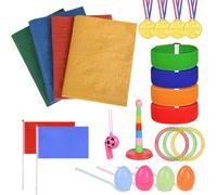 KALANKA-Flintronic 4-in-1 Ensemble de Sports Day Jeux, Course À 3 Pattes, Jeu de Lancer d'anneau, Course en Sac, Course Aux Oeufs-avec Médaille et Sifflets, Jeux Anniversaire Jeux Exterieur Enfant Ki