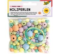 KALANKA-folia Lot de 84 perles en bois, 6 couleurs 4 différentes, pour la fabrication de colliers et bracelets, avec 2 cordons d'environ 85 cm, pastel, taille unique