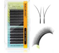 Kalanka-Fox Yy Cils 4d Oblique Flying Y Pointes Doubles Pré-Fanés Doux Légers Naturels Volume Cils Premade Fans Bouquet Prefait Ventilateur Wispy Eyelash Avec Effet Eyeliner Noir Mat (0.07 C 12mm)
