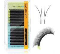 Kalanka-Fox Yy Cils 4d Oblique Flying Y Pointes Doubles Pré-Fanés Doux Légers Naturels Volume Cils Premade Fans Bouquet Prefait Ventilateur Wispy Eyelash Avec Effet Eyeliner Noir Mat (0.07 C 13mm)