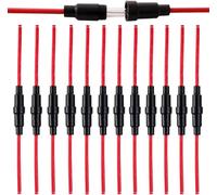 Kalanka-Fularr® 12pcs Professionnel 6x30mm Voiture Verre Tube Porte-Fusible, 32v 20a Porte-Fusible De Type À Vis En Ligne, Avec 16 Awg Fils ¿¿ Noir