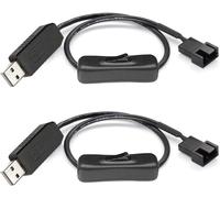 KALANKA-Full Speed 12V Voltage Step-Up USB vers 3broches et 4broches PC Fan Sleeved Switch Câble Adaptateur d'alimentation (Lot de 2)