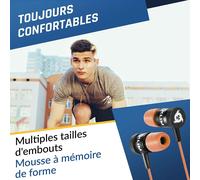 KALANKA-Fusion Ecouteurs Haute Qualité Audio - Durables + Garantis 5 Ans - Innovant - Ecouteur Intra-auriculaire avec Mousse à Mémoire de Forme et Microphone - Prise Jack 3,5mm - Version - Orange