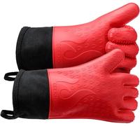 KALANKA-Gants de barbecue en silicone résistants à la chaleur - Gants de cuisine - Gants de barbecue - Imperméables et antidérapants - Pour barbecue, cuisine, pâtisserie, friteuse - Rouge