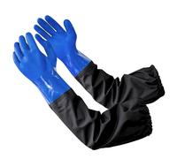KALANKA-Gants longs pour étang - 68 cm - Résistants aux acides et aux alcalins - Imperméables - En caoutchouc PU - Gants de pêche épais pour aquarium et bassin - Bleu