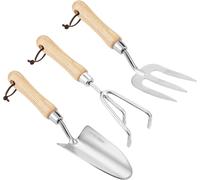 KALANKA-Garden Set d'outils, 3 pièces, Cadeau de Jardin pour Femme, Comprend Un râteau à Trois Griffes, Une Fourche, Une poignée en Bois Ergonomique et Une poignée en Acier Inoxydable