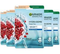 Kalanka-Garnier Skin Active - Coffret Masques Tissu Hydra Bomb - Hydratant & Repulpant - À Base De Grenade & Acide Hyaluronique - Vegan & Cruelty Free - Tissu Compostable - Peaux Déshydratées - X5
