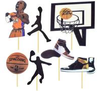 Kalanka-Gâteau Topper, 7 Pièces Décorations De Gâteau De Basketball, Acrylique Joyeux Anniversaire Cupcake Topper Thème Pour Homme, Garçon,Anniversaire, Événement, Fête À Thème De Basket-Ball