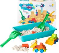 KALANKA-GenioKids Kit Sable Magique Chantier de Construction 1Kg avec Bac, Camion, Tractopelle, Pelle, Râteau et Briques - Non Toxique pour Enfants de 3 Ans