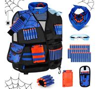 KALANKA-Gilet Tactique Enfants pour Nerf N-Strike Elite Series, avec fléchettes, étui à fléchettes, Bracelet, Masque Facial, chargeurs et Lunettes (Bleu Foncé)