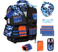 KALANKA-Gilet Tactique Enfants pour Nerf N-Strike Elite Series, avec fléchettes, étui à fléchettes, Bracelet, Masque Facial, chargeurs et Lunettes (Bleu)