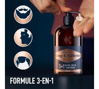 Kalanka-Gillette King C Nettoyant 3-En-1 Pour Barbe, Visage Et Cheveux, Revitalise Et Nettoie En Profondeur, Conçu Pour La Routine De Soin Quotidien, Doté D¿Un Parfum Masculin, Formule Avec De L¿Huil