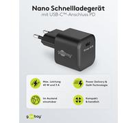 Kalanka-Goobay 65331 Chargeur Rapide Usb-C Pd Nano Quick Charger (45 W) / Mobile Phone Charger/Adaptateur Secteur Pour Câbles De Charge Iphone Et Autres Téléphones Mobiles/Power Plug Usb-C/Noir