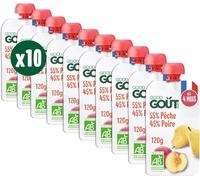 Kalanka-Good Goût - Gourdes Pêche Poire - Purée Bébé - Dès 4 Mois - 55% Pêche 45% Poire - Sans Sucres Ajoutés - Fabriqué En France - 10x120g
