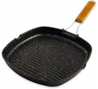 KALANKA-Grill carré anti-adhésif pour induction 20 x 20 cm avec poignée pliable en bois, en aluminium moulé sous pression, idéal pour viande, poisson et légumes