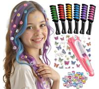 KALANKA-Hair Gem Stamper Kit with Temporary Hair Chalk Combs, Bling Hair Jewels for Girls Toys, Hair Styling Tool with Reusable Diamonds, Washable Hair Chalk for Girls, Birthday Gifts