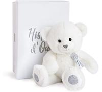 KALANKA-Histoire d'Ours - Peluche Ours - Blanc & Pailleté Argenté - 24 cm - Collection Charms - Peluche Toute Douce & Toute Ronde - Avec Boite Cadeau pour Enfant dès 2 ans - Idée Cadeau Naissance - H