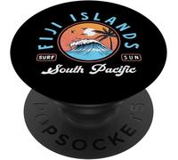 Kalanka-Îles Fidji Tropicales Plage Coucher De Soleil Palmier Et Vague Rétro Popsockets Popgrip Adhésif