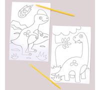KALANKA-Illustrations dinosaures en sable coloré (lot de 8) que les enfants pourront décorer et exposer., Blanc