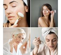 Kalanka-Jade Roller Blanc Masseur Visage, Rouleau De Jade En Pierre Naturelle + Housse De Protection, Anti-Age, Réduit Les Ridules, Stimule La Circulation Sanguine, Peau Saine Et Éclatante, Sun & Sia