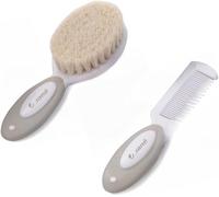 Kalanka-Jané Set Brosse Et Peigne, Spécial Pour Bébés Et Nouveau-Nés, Poils Naturels, Pointes Arrondies, Beige
